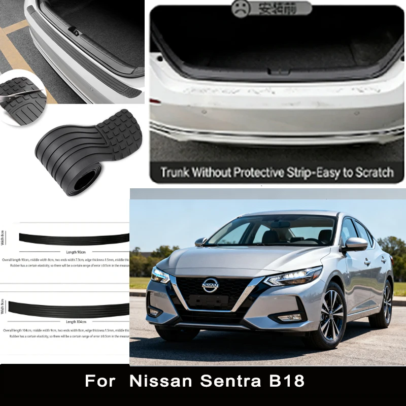 

For Nissan Sentra B18 Rear Trunk Guard Plate Sticker Car Rear Bumper Trim Anti-Kicked Scratch Protector Sticker Strip
