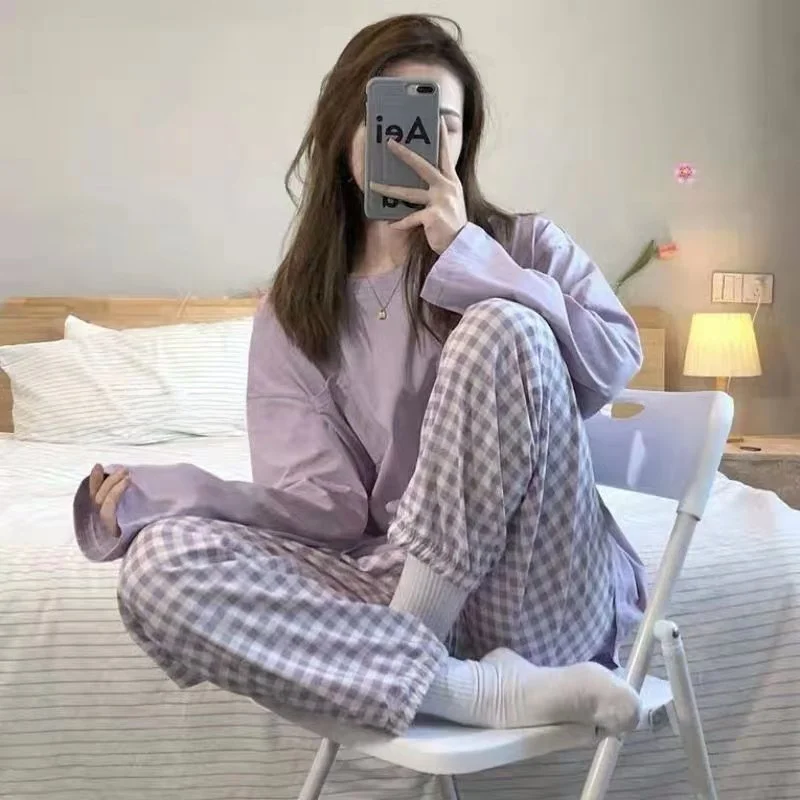 イン長袖純綿パジャマ女性の春秋冬ホーム服薄いホーム服セット学生冬アウター 1
