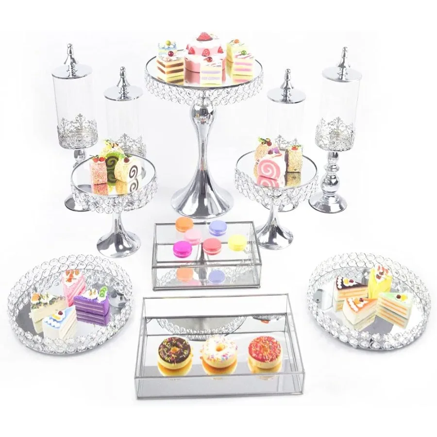

11 шт., хрустальный держатель для торта, подставки для кексов, зеркальный держатель для торта, круглые подставки для кексов с роскошными кристаллами, модный десерт