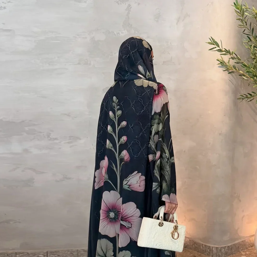 عباية نسائية مفتوحة بطبعة زهور لرمضان، قفطان سادة بأكمام طويلة، عباية دبي أنيقة، ملابس حجاب كاجوال أنيقة 17 5