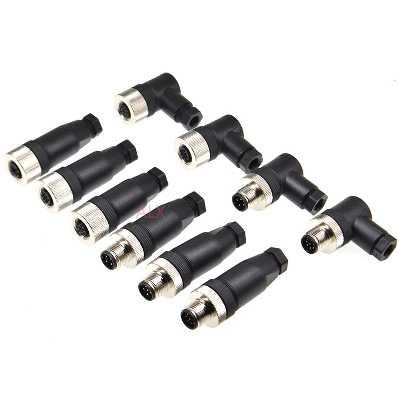 M12 waterproof sensor connector male & female plug 4/5/8 pin Straight/Right Angle type wire connector Screw Threaded coupling