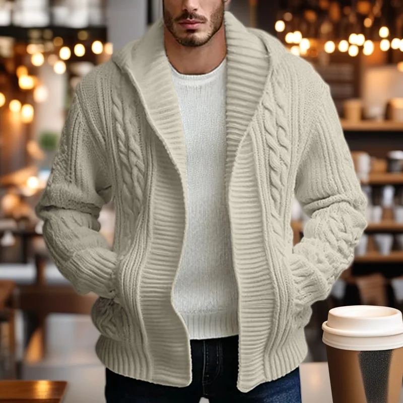 남성용 꽃무늬 카디건 울 재킷 캐주얼 후드 니트 스웨터 세헤 패션