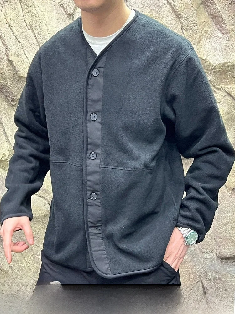 

Heatable Double-Sided Fleece Men's Warmth Cardigan Jacket Base Layer Outerwear Polyester Fiber Long Sleeve V-Neck Casual Style