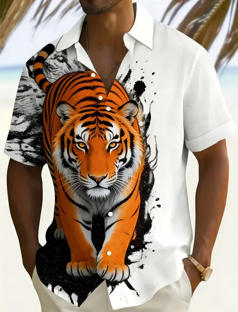 Men's Vintage Artistic Classic Timeless Wildlife Print Short Sleeve Shirt Casual Fashion For Daily Commute And Vacation Styling