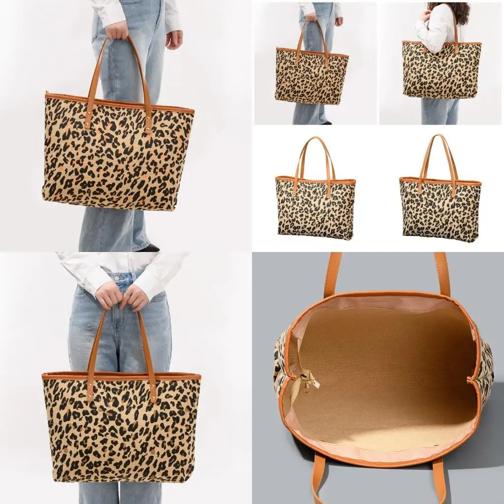 

Lightweight Leopard Print Beach Bag Spacious Interior Multipurpose Large Women's Shoulder Bag for Various Occasion