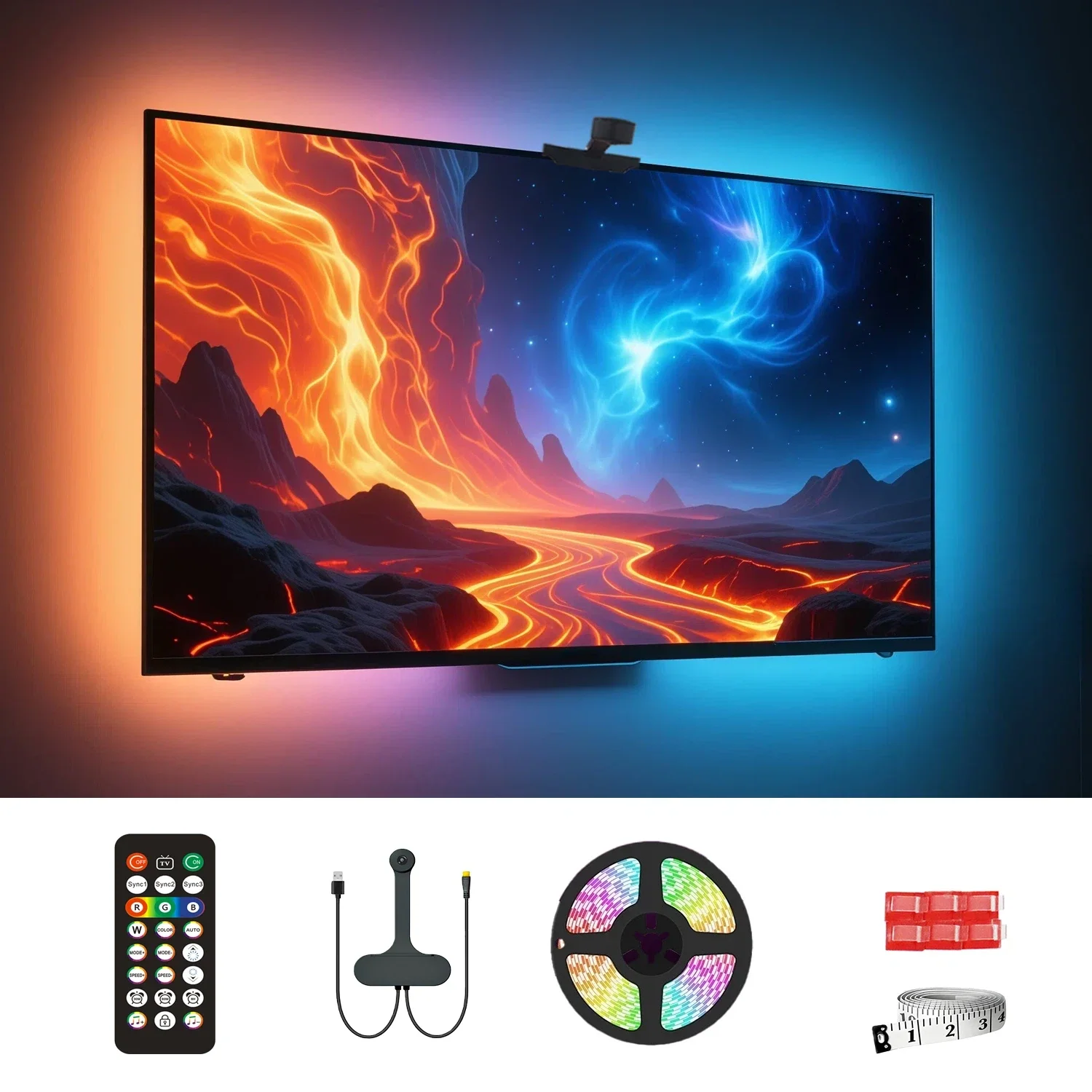 WACUAAO AI Sync LED TV Backlight with Camera, Music Sync,USB Powered, Remote Control, for Living Room, Home Theater, Gaming Room