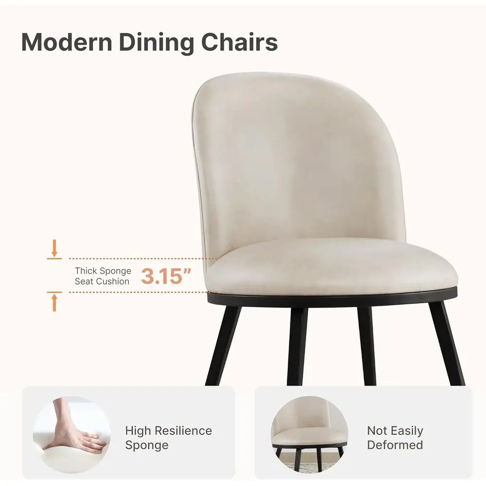 مجموعة من 6 كراسي طعام منجدة من الجلد الصناعي مع مسند ظهر مريح وأرجل معدنية، كراسي غرفة طعام حديثة باللون البيج للمنزل #3