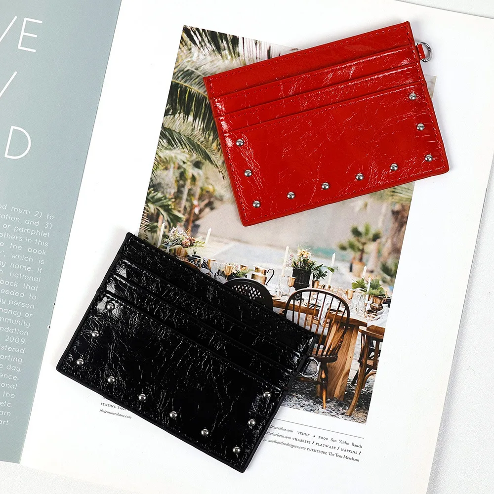 Women Fashion PU Leather Compact Card Holder Wallet Purse Ladies Multi Slot Rivet Daily Travel Casual Business Clutch Bag