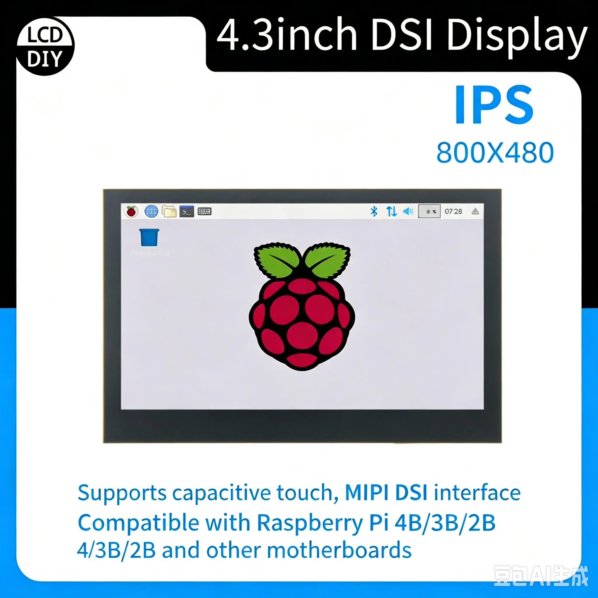 4.3 Inch DSI Touch Screen for Raspberry Pi 5 4B 3B+ 3B Capacitive Touch IPS Display 800*480 LCD Monitor for RPi 5 4B 3B+ 3B
