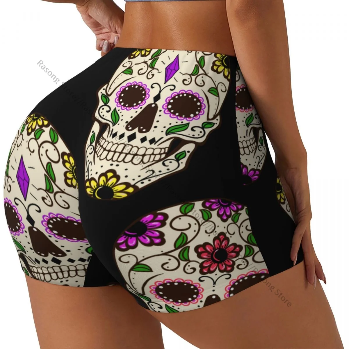 Yoga Shorts Day Of The Dead Skull Women Biker Tight Elastic Workout Sports Leggings Sportswear