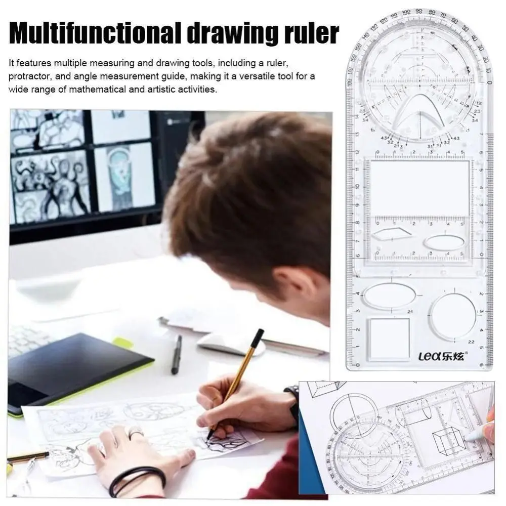 Multifunctional Drawing Ruler New Universal Plastic Drawing Template Measuring Rotatable Measuring Tool School