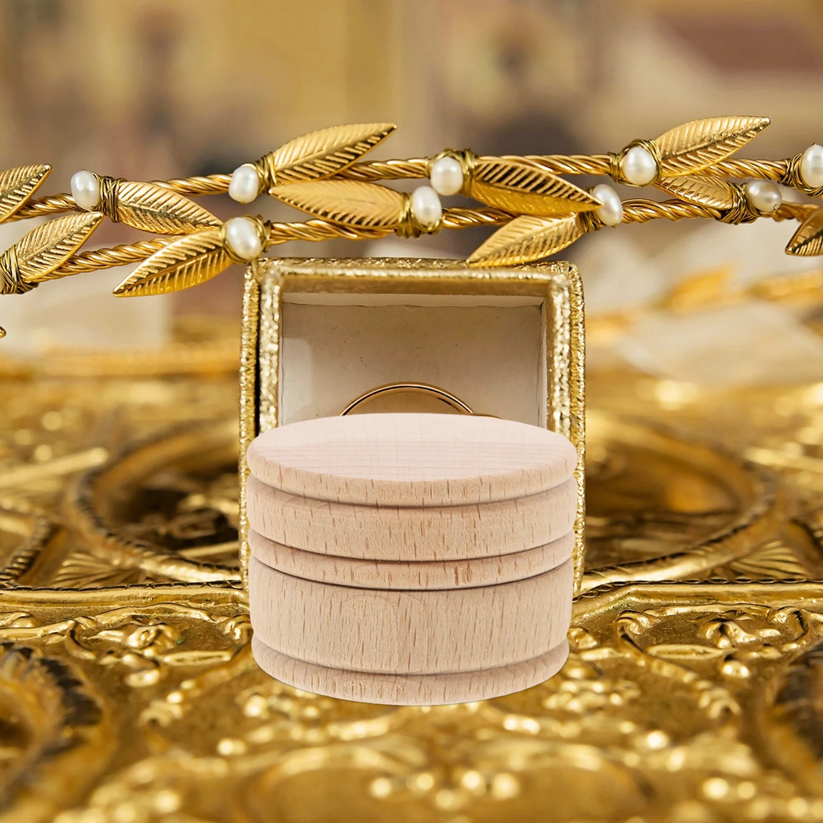 

Round Wooden Ring Box Natural Wood Jewelry Storage Box Secure Proposal Engagement Wedding Ring Carrier Candy Boxes Party Favors