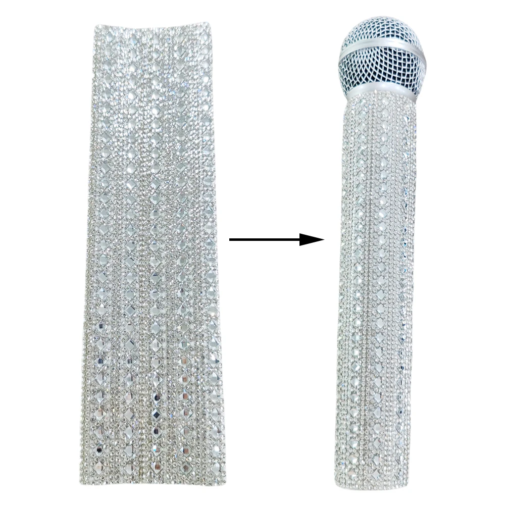 Wireless Microphone Crystal Decorative Sleeve, Sparkly Rhinestones Microphone Protective Case,Bling Mic Handle Cover For Party,T