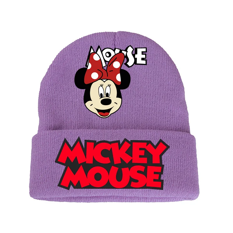 Kawaii Disney Mickey Minnie Mouse Hip-Hop Children\'s Autumn and Winter Outdoor Kids Solid Color Knitted Wool Windproof Cold Hat