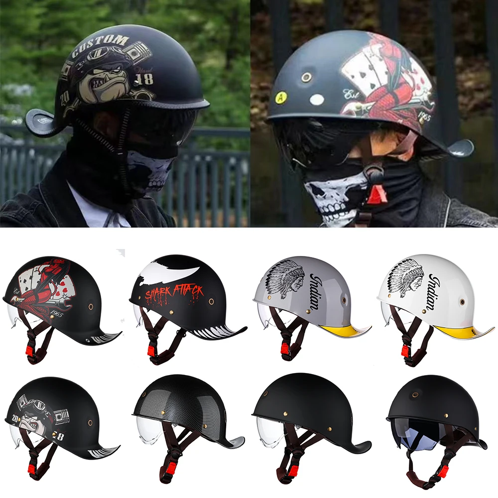 Motorcycle Helmet With lenses Retro Half Helmet Jet Helmet Open Helmet Scooter Cruiser Chopper Half Shell Helmet Adult American