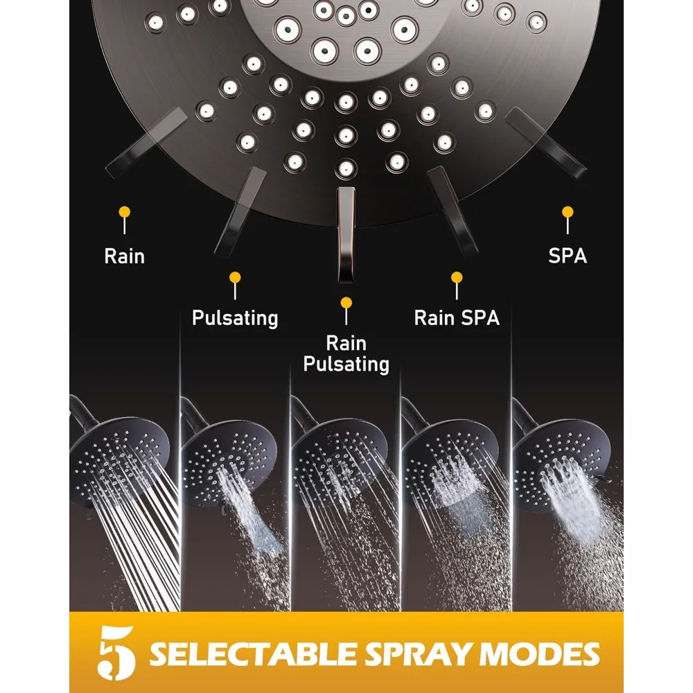 مجموعة صنبور دش برونزية مع رأس دش مطري مقاس 6 بوصات ومجموعة حواف دش حديثة بمقبض واحد