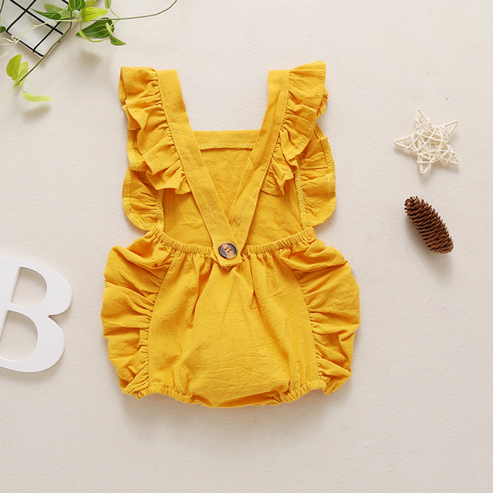 Adorable Infant s Jumpsuit Ruffle Trimmed Romper with Elasticized Leg Openings and Embroidered Words for Warm Weather Fun