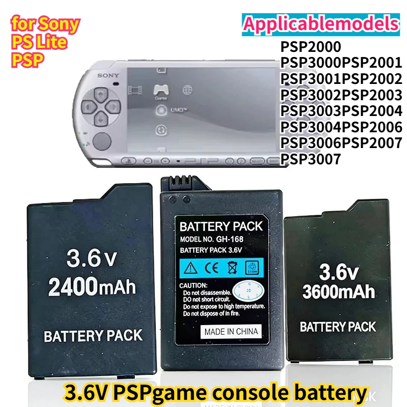 3.6V 3600mAh 2400mAh Built-in Battery for Sony PS Lite PSP-3000 PSP-3004 PSP 2nd PSP-2000 Game Console Rechargeable Host Battery