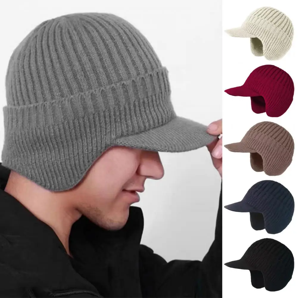 Knit Beanie Warm Winter Hat with Ear Flaps Warm Knitted Ear Hat with Long Brim Anti slip for Outdoor for Father