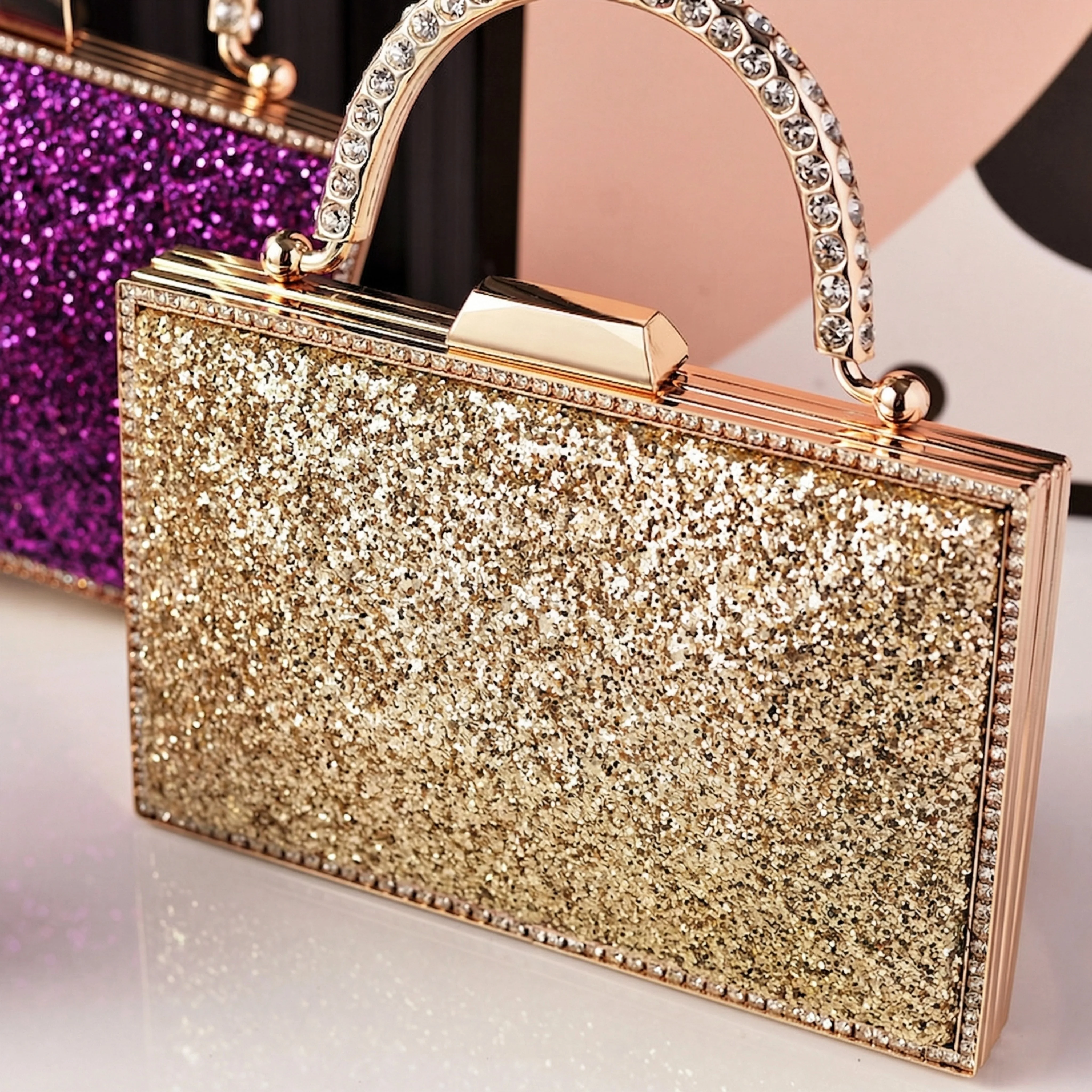 

Sparkling Gold Sequin Handbag Luxury Designer Evening Bag for Women Crossbody Shoulder Clutch Diamond Fashion Party Purses