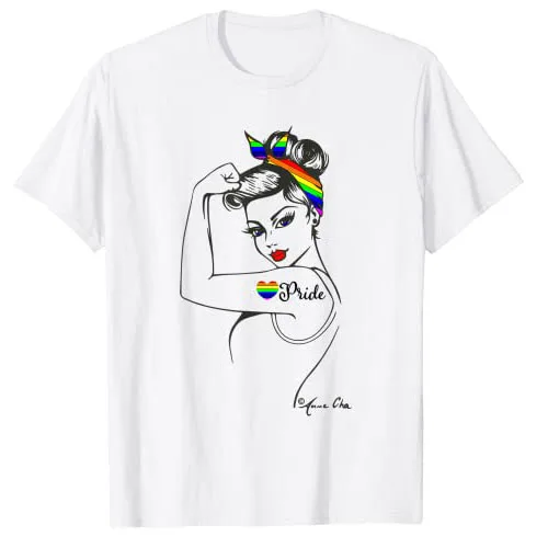 LGBT Girl Power Pin Up Retro Art By Anne Cha Flag Gay Pride T-Shirt Funny Lgbtq Proud Graphic Tee Tops Women's Fashion Clothes