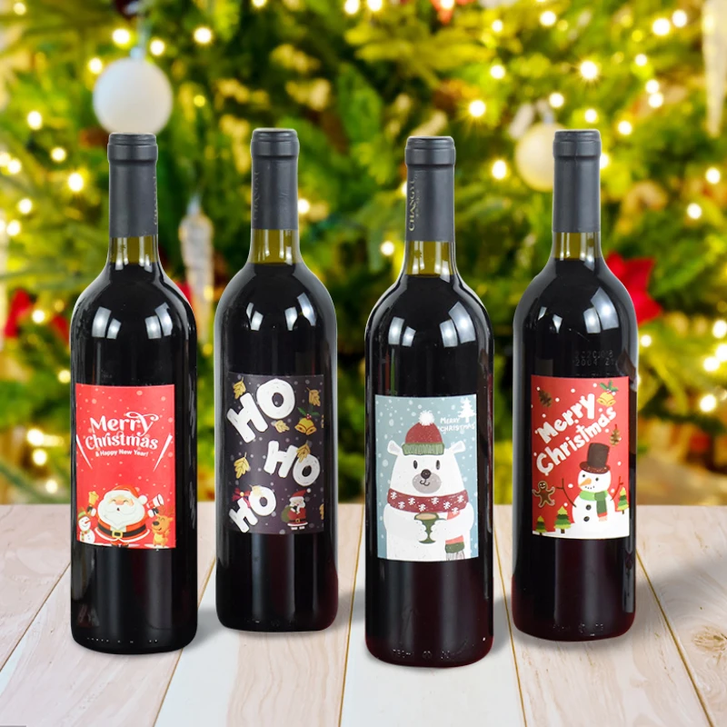 24Sheet /Set Christmas Wine bottle Label Stickers Snowman Santa Claus pattern Sticker Christmas Bar Restaurant bottle Decoration