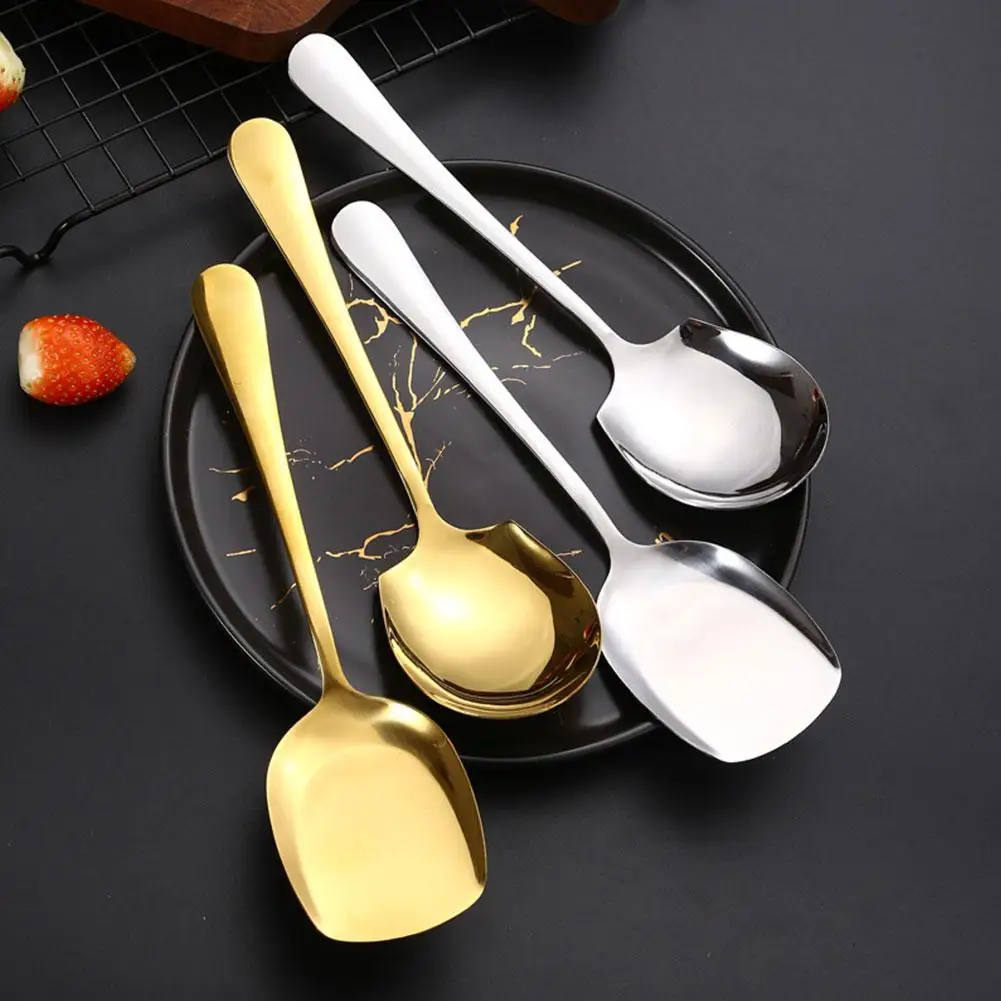 Golden/silver Stainless Steel Spoon Food Service Shovel Large Spoons Soup Tableware Rice Long Home Handle Kitchen Shovel Ga A6d2