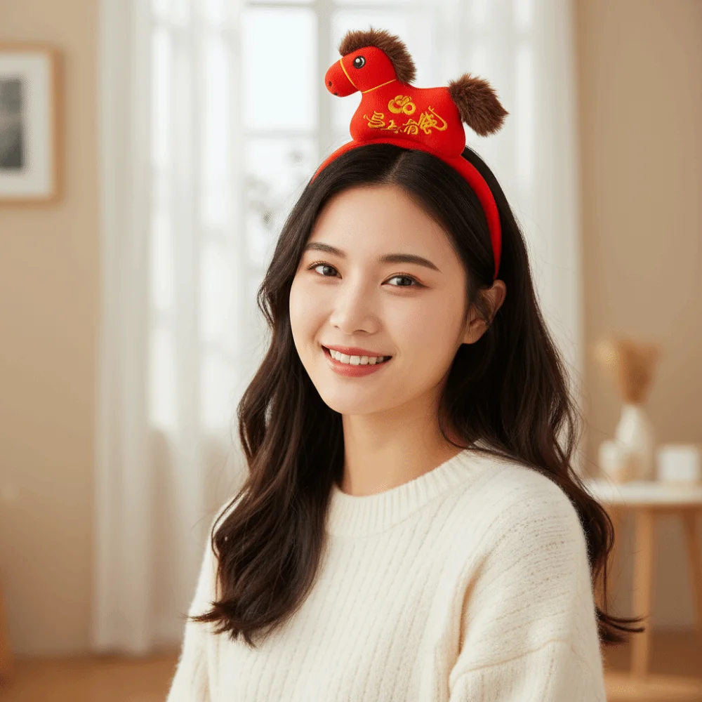 

Креативная новогодняя повязка на голову с героями мультфильмов, повязка на голову с изображением лошади и лошади, повязка на голову для танца льва, удачи, лошади, новогодний головной убор