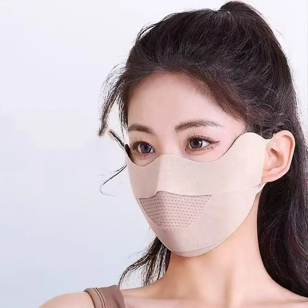 태양 보호 UV 페이스 마스크 솔리드 컬러 통기성 얼음 실크 선 스크린 마스크 빠른 건조 UV 보호 사이클링 페이스 커버