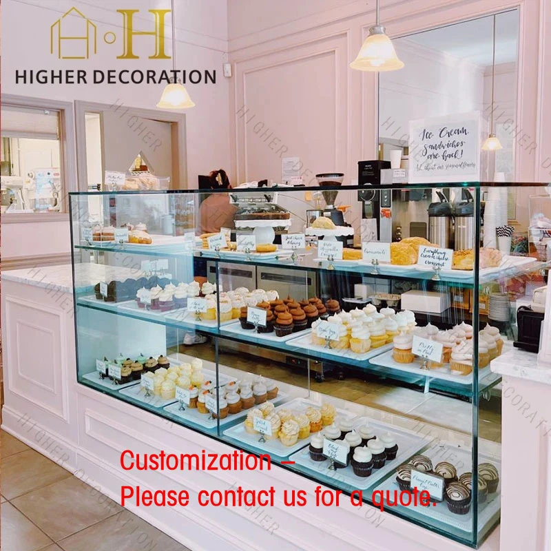 custom.Trending Products Glass Cake Display Showcase Custom Luxury Glass Sweet Display Counter Bread Display Cabinet Bakery Furn