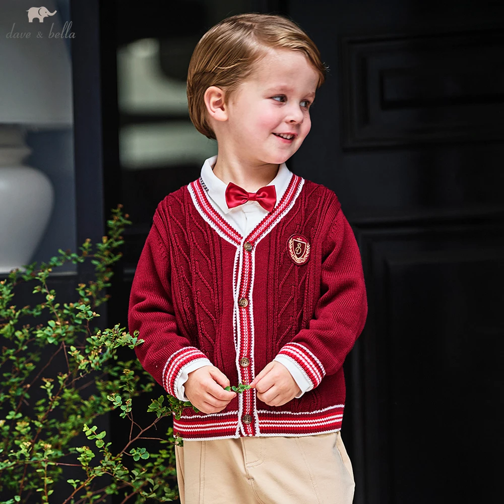 

Dave Bella Autumn Spring Red Cardigan for Boys Knitted Sweater Children Button Outerwear Coat Kids Clothes DB3253235