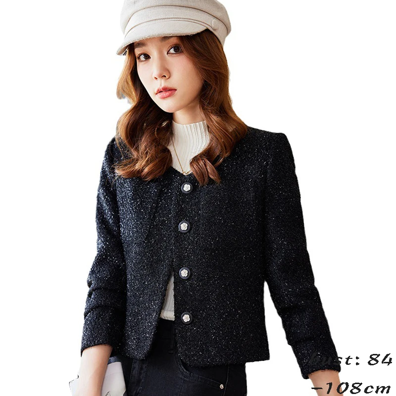 High quality blazer for women short jacket wool blend single breasted new spring 2024 elegant fashion clothes - black yellow