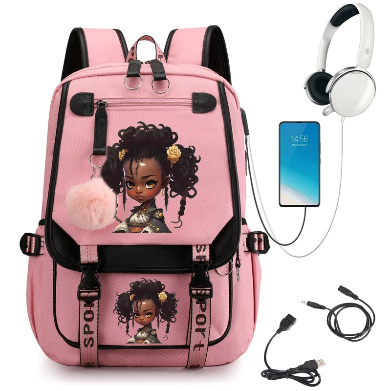 

Samurai Black Curly Girl Print School Backpack Bag Cute Cartoon School Bag for Student Teens Bookbag Laptop Teenager Backpack