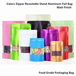 Zipper Bag 100pcs Colored Re-closable Stand Up Aluminum Foil Zip Lock Bags with Window Matt Finish Kitchen Food Packing Storage