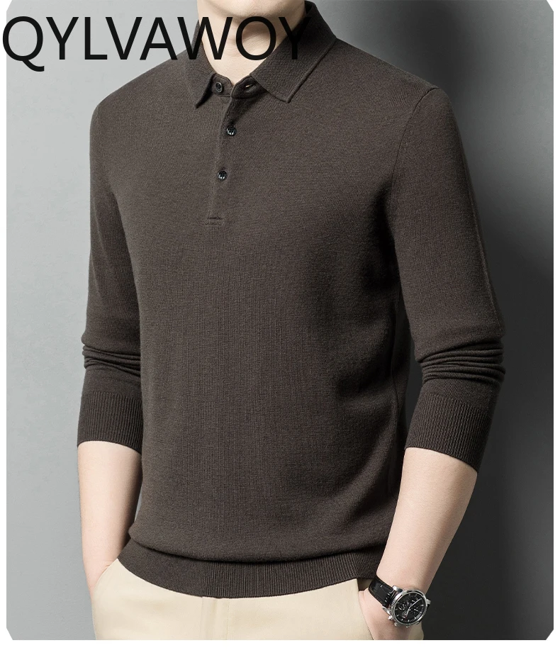 QYLVAWOY 100% Cashmere Mens T Shirts High-end Men's Long Sleeve Top Loose Fit T-shirt for Men Fall Winter Clothes T Shirt Homme