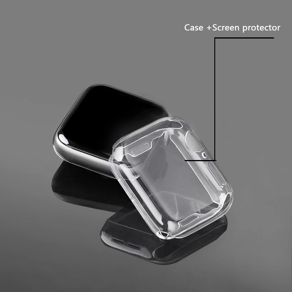 Coque pour Apple Watch 3 2 1 38mm 42mm 360, étui de protection d\'écran en TPU entièrement souple et transparent pour iWatch 4 5 6 SE 7 8 9 45mm 41mm