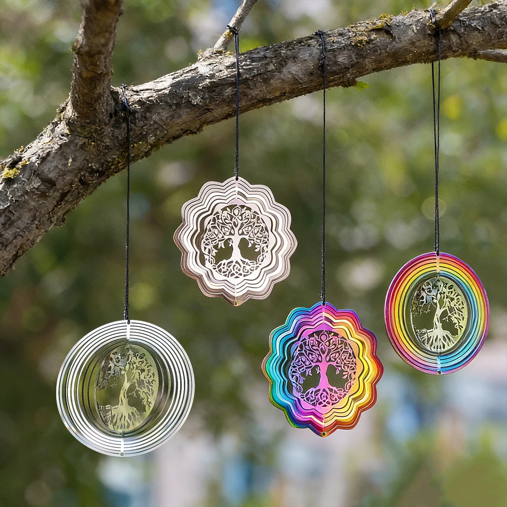 Lebensbaum Metall-Hängedekoration Windspiel Gartendeko Regenbogenfarben für Fenstervorhang Autospiegel Geschenk für Freunde Neu – Detail 2