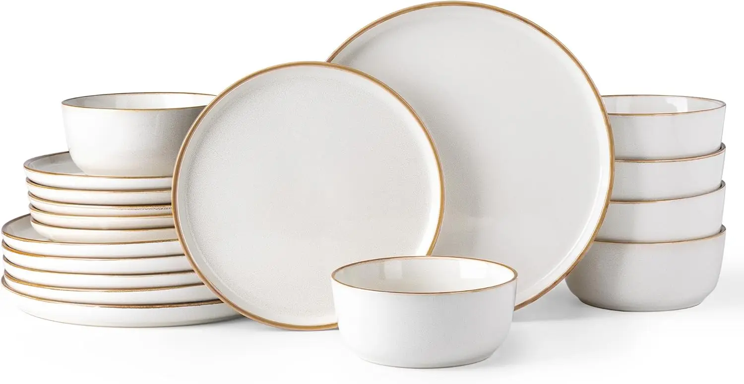 

Dinnerware Sets for 6, 18 Pieces Stoneware Plates and Bowls Sets, Chip and Scratch Resistant Dishes, Dishwasher