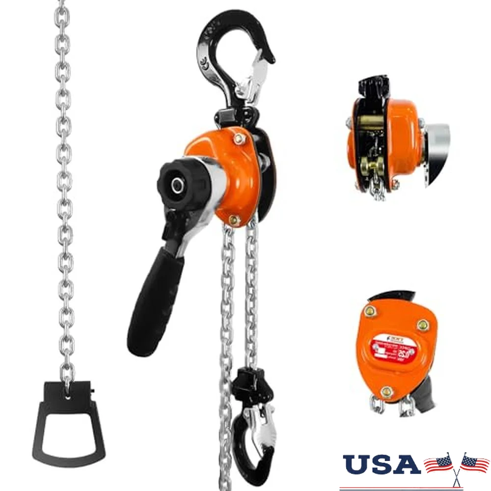 Mini Lever Chain Hoist 1/4 Ton 550lbs Capacity 10ft Lift Safety Hooks Portable Manual Hoist Garages Warehouse Automotive Small