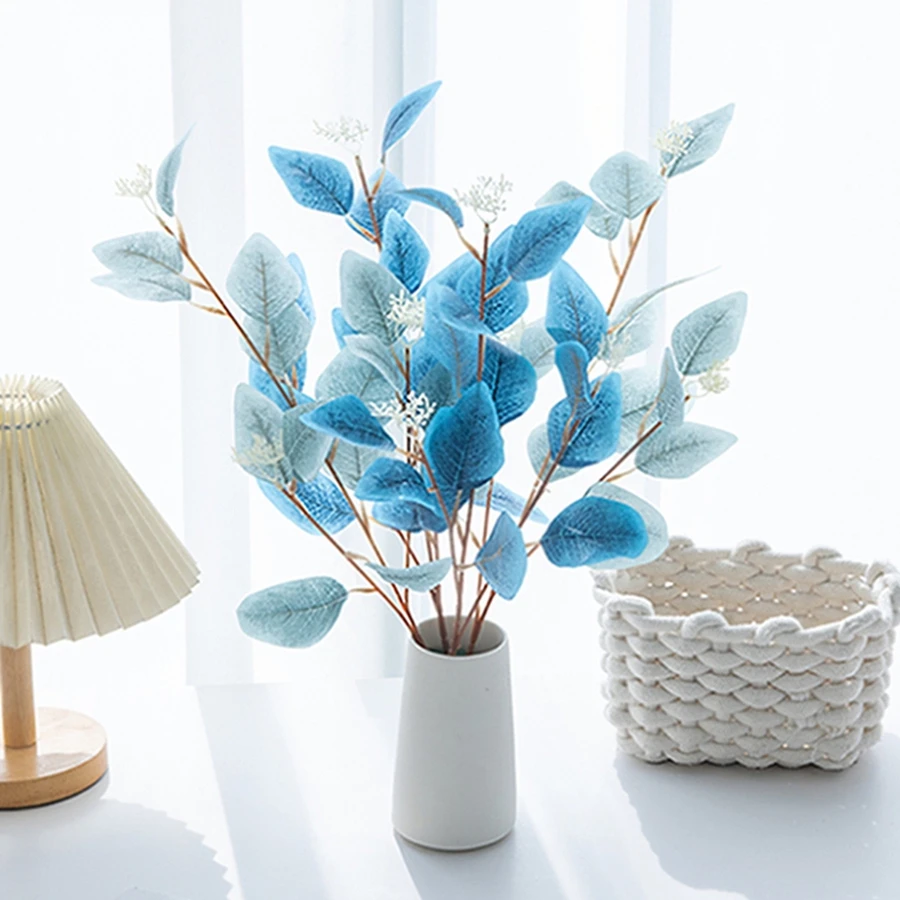 Artificial Plant Leave Three Pronged Eucalyptu Wedding Wreath Bonsai Home Room Table Office Decor Outdoor Yard Gift High Quality