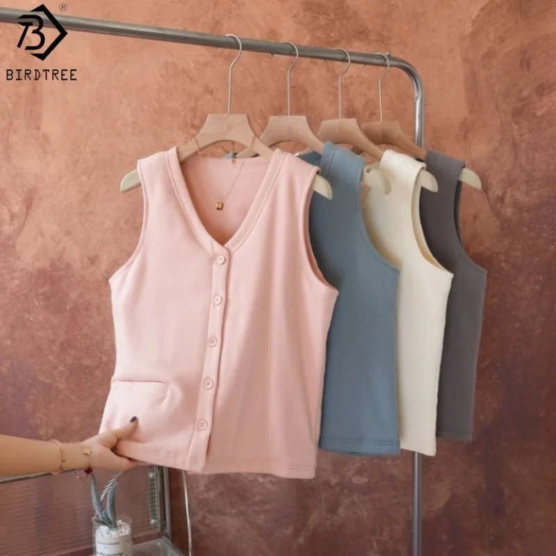 

Birdtree Filling 100% Mulberry Silk Warmth Waistcoat,Women's V-neck Single Breasted Vest,2025 Autumn Winter Tank Tops T5O845JF