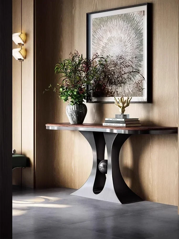 A  Light luxury entrance entrance platform black walnut entrance table high-end end view platform of the homestay corr