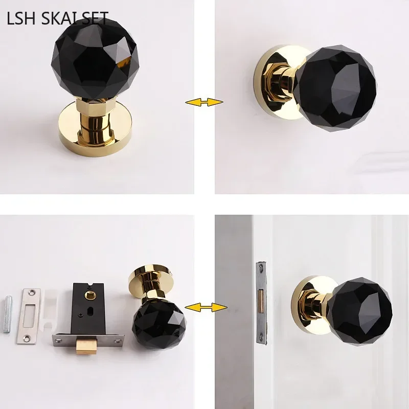 Light Luxury Invisible Lock Single-sided Handle Portable Door Lock Gold Indoor Background Wall Globe Lock Crystal Door Handle