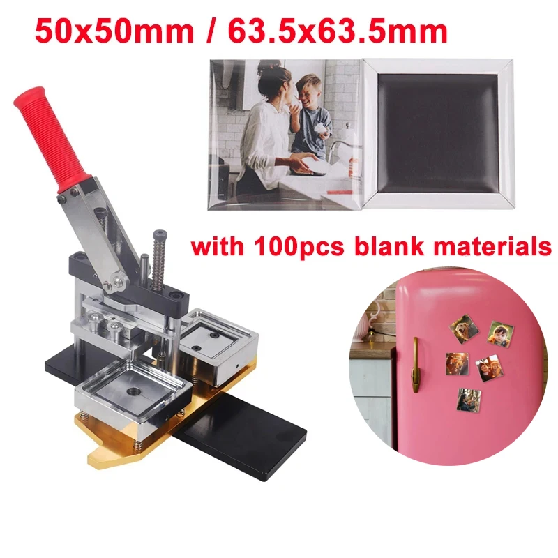 

Square Refrigerator Badge Press Machine 50x50mm/63.5x63.5mm Rotating Manual Fridge Magnet Making Machine with 100PCS Magnet Part