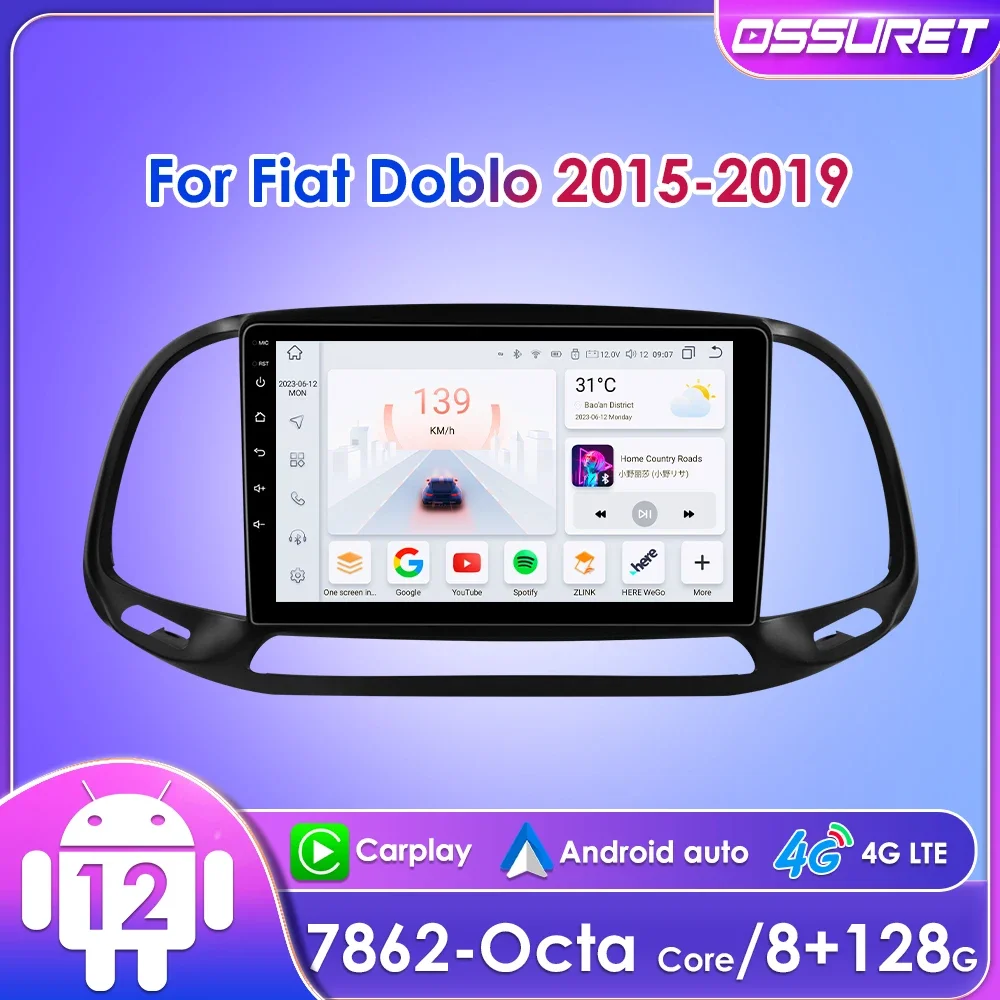 

9" Ossuret 2Din Android12 Car Radio for FIAT DOBLO 2015 - 2019 Multimedia UI7862 Quad Octa Core Stereo DSP RDS BT 4G CarPlay SWC