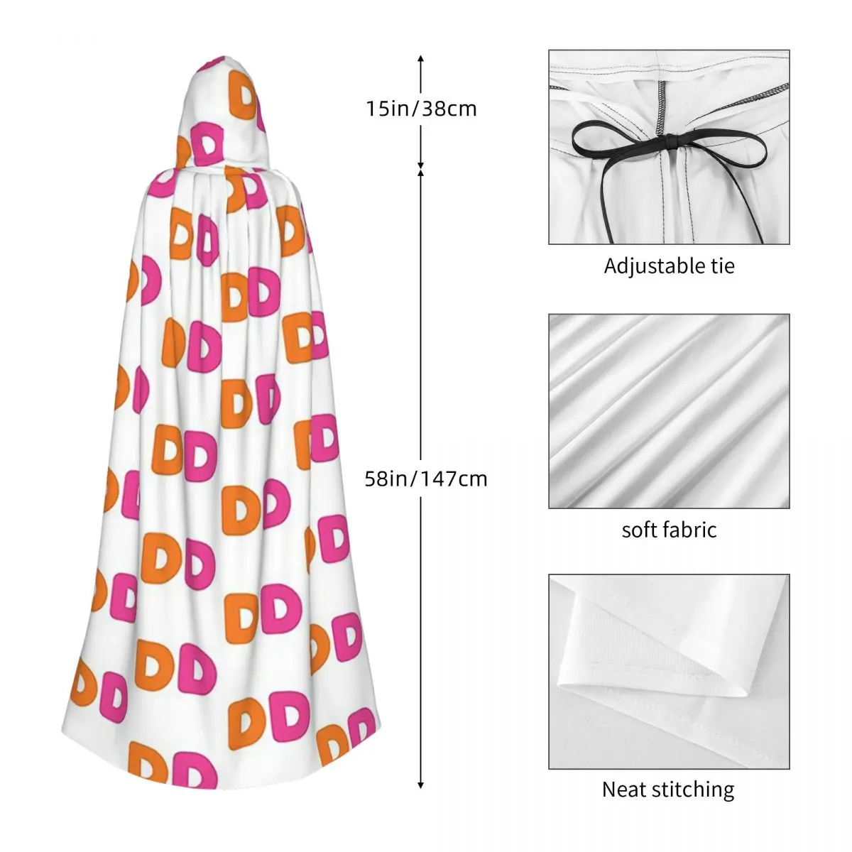I Love Dunkin Donuts Long Hooded Cloak Witch Medieval Costume Cosplay Cape HalloweenParty Adult Unisex view 3