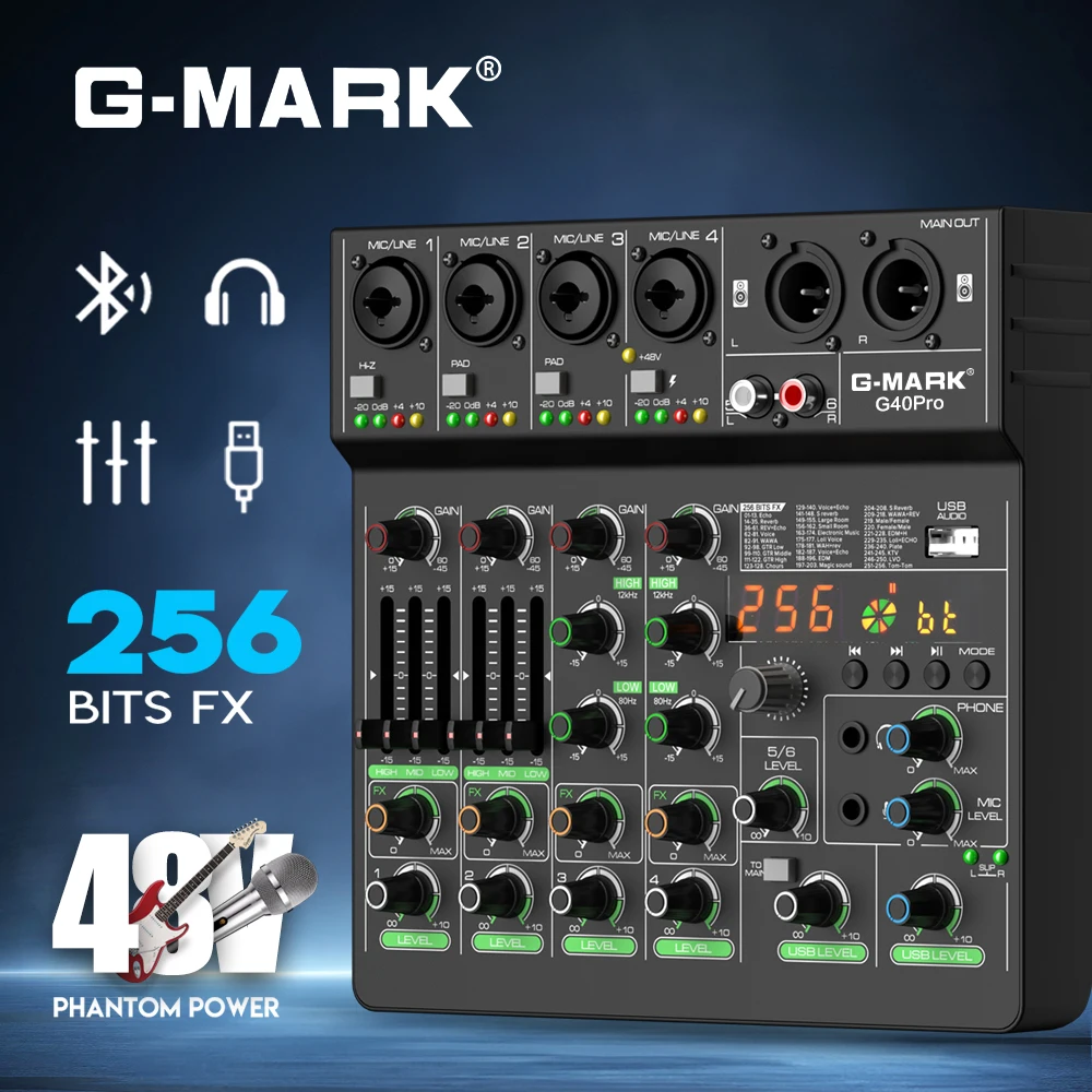 

Аудиоинтерфейс Studio Audio Interface G-MARK G40PRO, 4-канальный микшерный пульт с входами RCA и XLR
