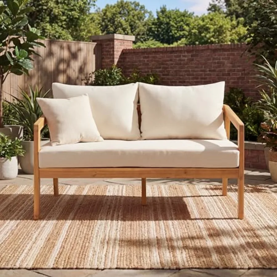 

Двухместный модульный секционный диван для улицы из акации с подушками для спины и водонепроницаемыми съемными чехлами