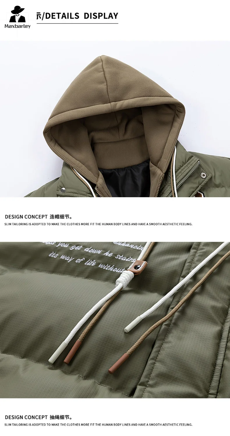 2024 Winter Puffer Jacket Men's Harajuku Street Fake Two-Piece Hooded Windproof Warm Parka Male Casual Loose Snow Thickened Coat