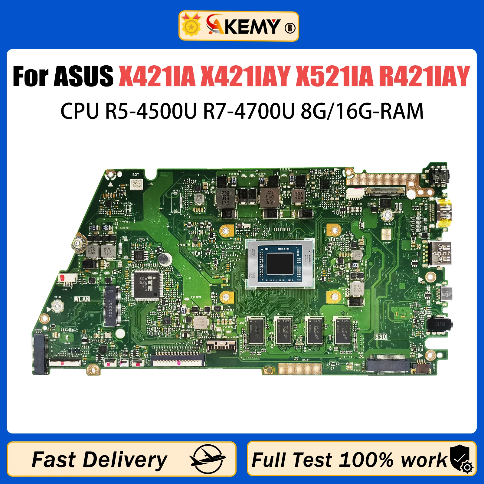 AKEMY X421IA Carte Mère Pour ASUS Vivo Livre X421IAY X521IA R421IAY Ordinateur Portable Avec CPU R5-4500U R7-4500U 8G/16G-RAM